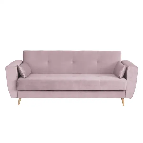 Canapea SIENA I extensibila, 3 locuri, cu arcuri si lada depozitare, roz pudra, 225x85x95 cm