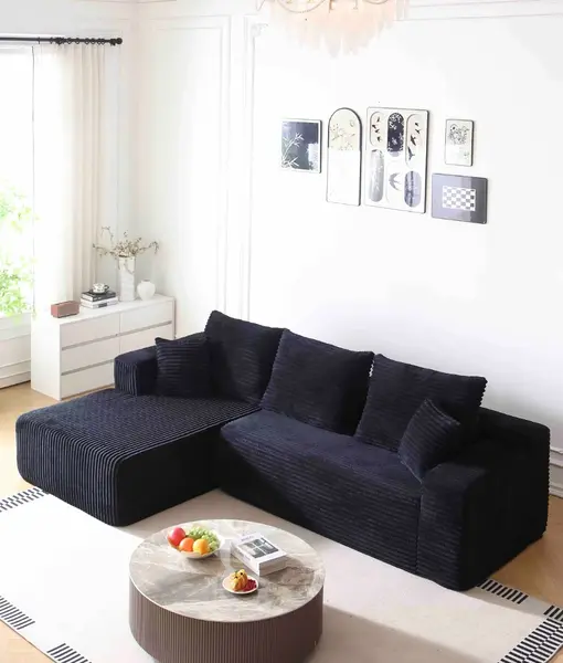 Canapea tip Coltar Ribba Soft, Spuma HD, Design in dungi, Ambalat Vidat, bleumarin