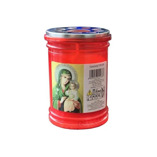 Candela cu Capac Anti-Vant T30E Rosu