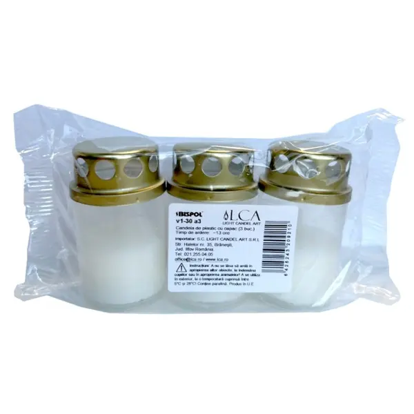Candela cu Capac Bispol Alb, 13 Ore, 3 Bucati