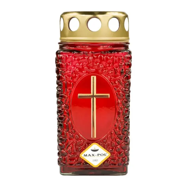 Candela din Sticla cu Cruce Max-Pol, Rosie, 18 Ore