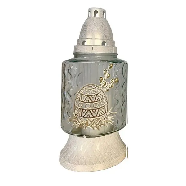Candela din Sticla cu Decoratiuni de Pasti, Iepure, Pui si Miel