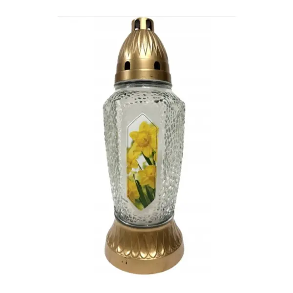 Candela din Sticla cu Flori, 30 cm