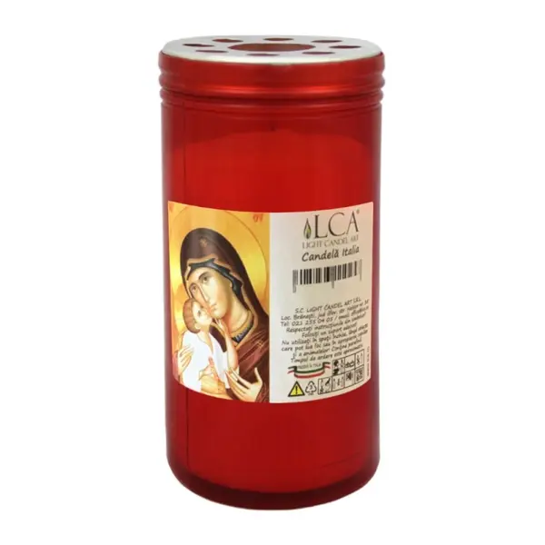 Candela Plastic cu Fitil, Capac Anti-Vant Rosu 72 Ore, 15 cm Inaltime