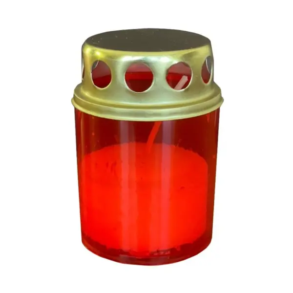 Candela Plastic Rosu cu Capac Metalic, 12 Ore