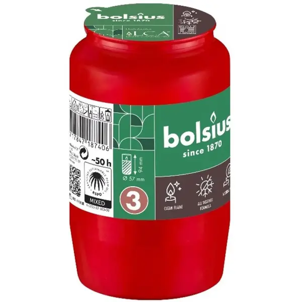Candela Rezerva Bolsius RC3 / Nr. 3, 50 Ore, Rosu