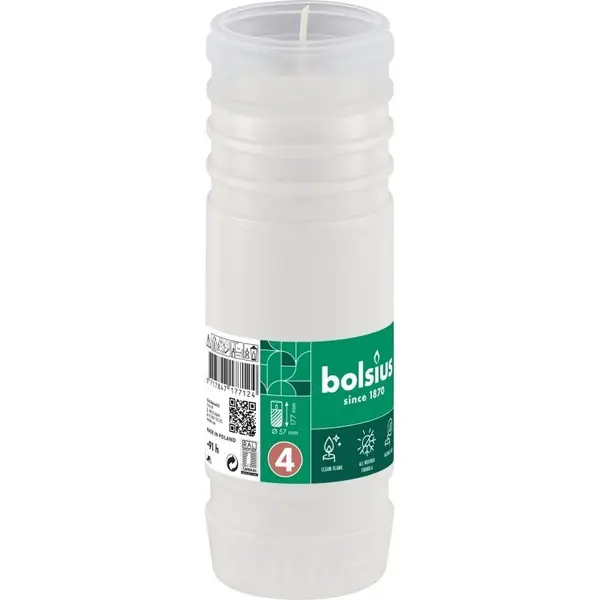 Candela Rezerva Nr. 4P DNI, Bolsius, Diametru 5.7 cm, Alba, 91 Ore