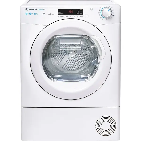 CANDY Uscator de rufe Candy Smart Pro CSOE H8A2DE-S, Pompa de caldura, 8 kg, Clasa A++, WiFi, Easy case, Senzor uscare, Antisifonare, Alb