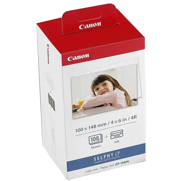 Canon Set Canon KP-108IN Ribon + set hartie (10x15 cm) pentru 108 printuri, compatibil cu imprimantele CP