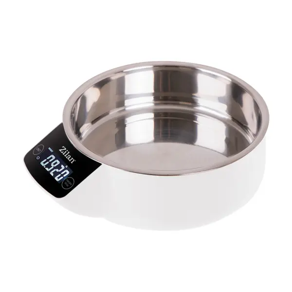 Cantar alimentar Zilan ZLN2977, Ecran digital, Bol de 900ml, Capacitate maxima de 5 kg, Alb