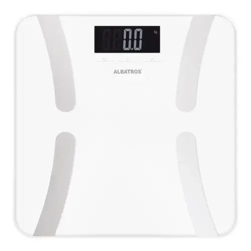Cantar de baie Albatros HARMONY, Analizator corporal, max 180 kg, procentaj grasime corporala, masa osoasa, cantitate apa din corp, masa musculara (Alb)