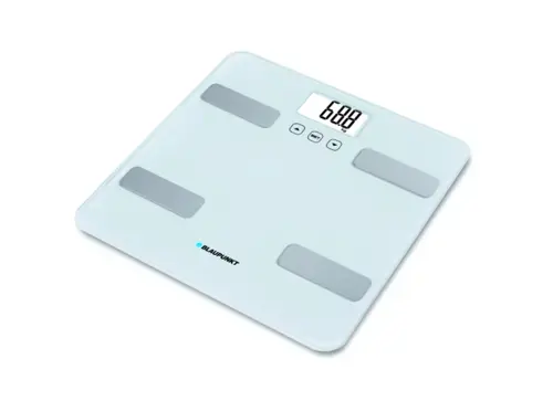 Cantar de baie cu diagnostic Blaupunkt BSM501, digital, 150 kg, platforma de sticla, apa/grasime/masa musculara/masa osoasa, Auto ON/OFF, Gri
