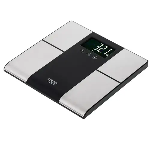 Cantar de baie electric Adler AD 8165, Max 225 kg, Calculator BMI, Grasime corporala, Masa musculara (Negru/Gri)