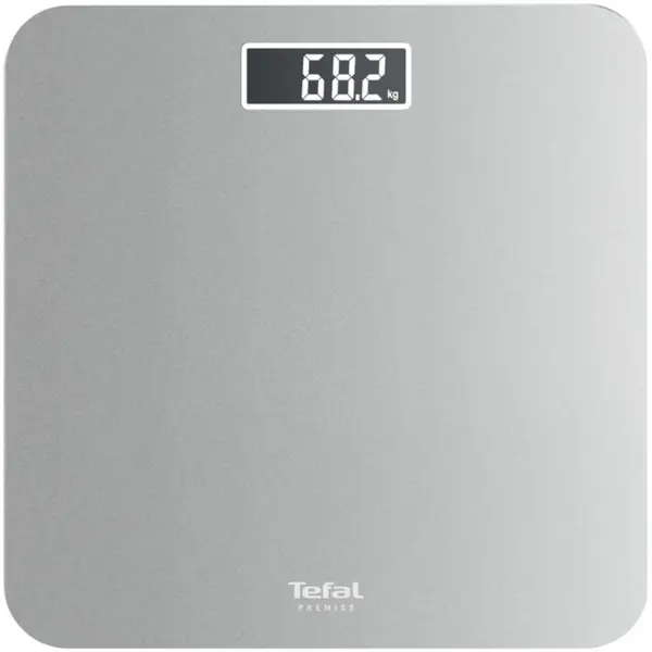 Cantar de baie electronic Tefal Premiss PP1801V0, 160 Kg, Ecran LCD, Sticla securizata, Argintiu