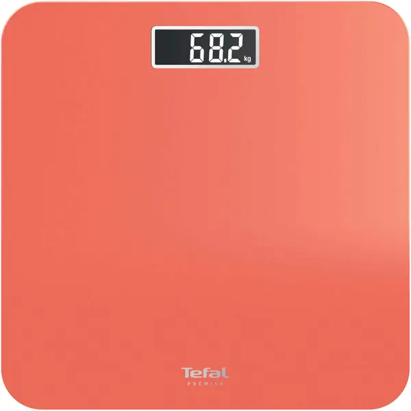 Cantar de baie electronic Tefal Premiss PP1803V0, 160 Kg, Pornire si oprire automata, Sticla securizata, Portocaliu