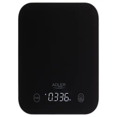Cantar de bucatarie Adler AD 3181b, 10 kg, Precizie 1 g, Functie Tara, Afisaj LED, Unitati de masura kg, lb, g (Negru)