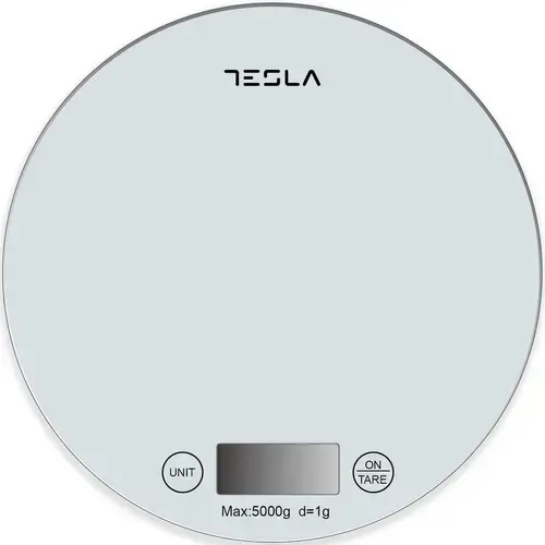 Cantar de bucatarie Tesla KS200W, 5kg, ecran LCD, functie Tara, Sticla (Alb)