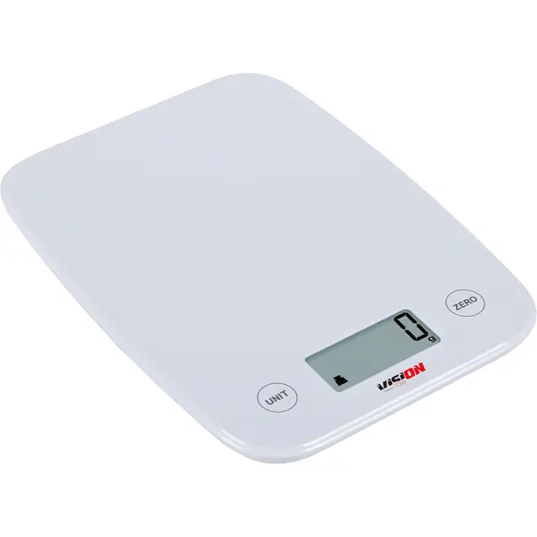 Cantar de bucatarie Vision Chef VCBT5A, 5 Kg, Gradare 1g, Control Touch, Functie masurare lichide, Oprire automata, Alb