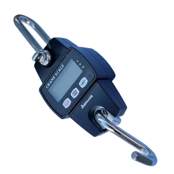 Cantar electronic de mana Mencoza Lider, cu carlig, 300kg, carcasa aluminiu, afisaj LCD