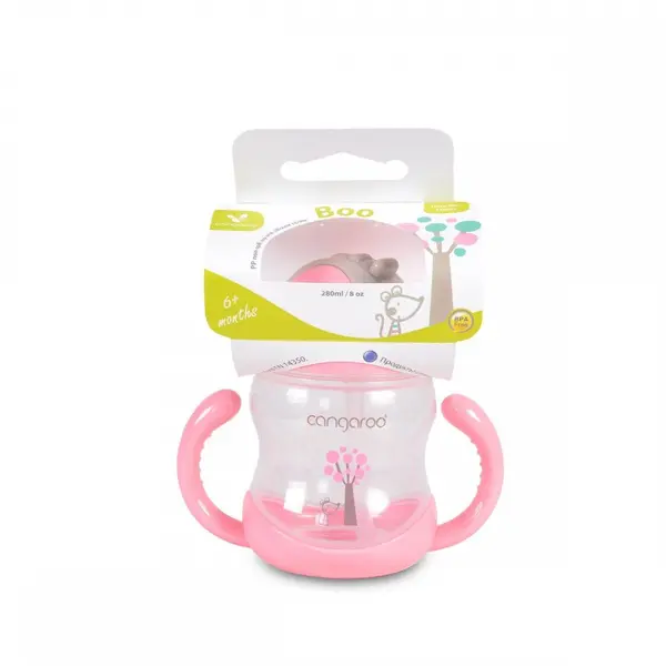 Canuta Cangaroo Roz cu manere, pai cu valva anticolici, capacitate 280 ml