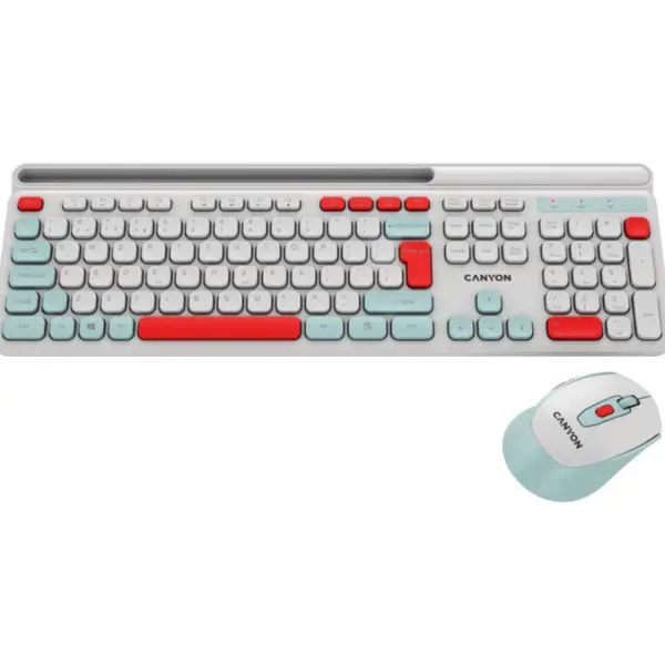 Canyon Kit Canyon CNS-HSETW5WT, Tastatura, USB, Wireless + Mouse Optic, USB, Alb-Rosu