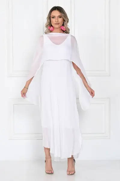 Capa dama din matase si vascoza tip kimono, croi fluid pentru layering, alba