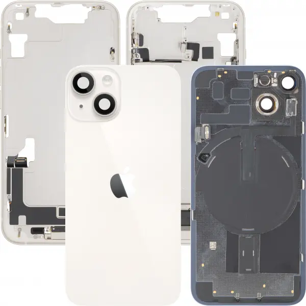 Capac Baterie Apple iPhone 14, Cu Carcasa Mijloc, Full Parts, Alb (Starlight), Swap