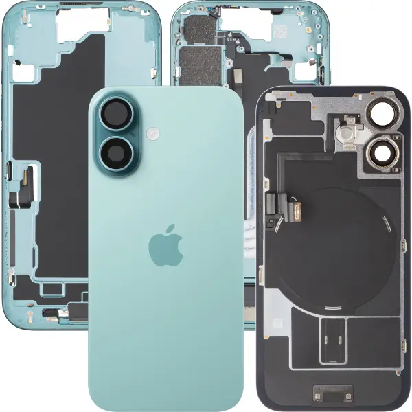 Capac Baterie Apple iPhone 16, Cu Carcasa Mijloc, Full Parts, Verde (Teal), Swap