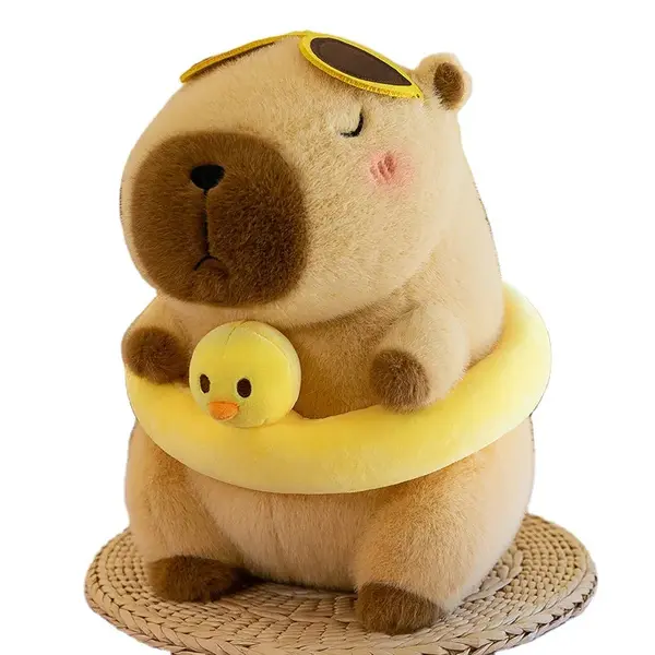 Capibara de Plus 30 cm cu Colac si Ratusca - Jucarie Pufoasa, Cadou Adorabil