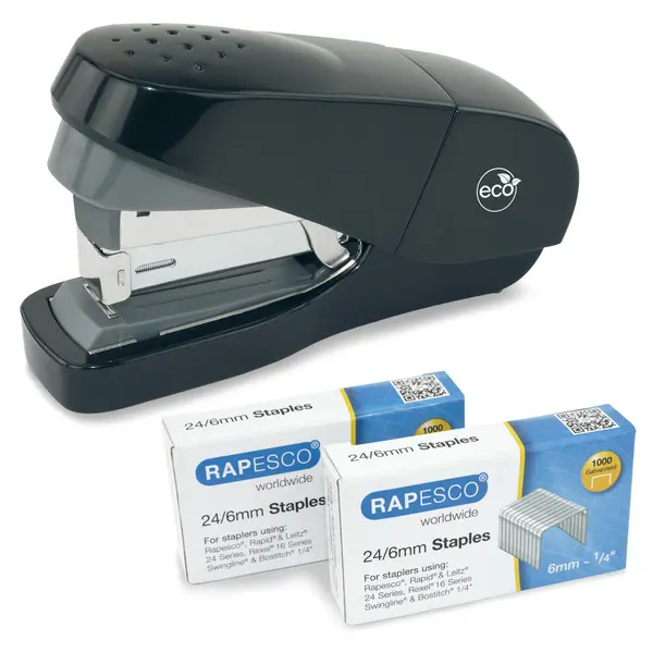 Capsator negru plastic reciclat 24/6 mm 35 coli Rapesco Eco Capsator negru plastic reciclat 24/6 mm 35 coli Rapesco Eco