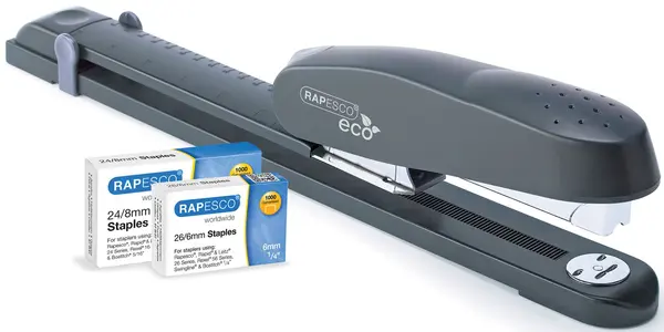 Capsator Rapesco - Eco, cu brat lung, 24/6 sau 24/8, pentru 50 file, negru