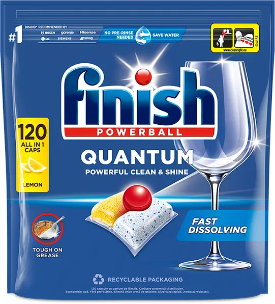Capsule pentru mașina de spălat vase Finish - Quantum AIO Lemon, 120 buc