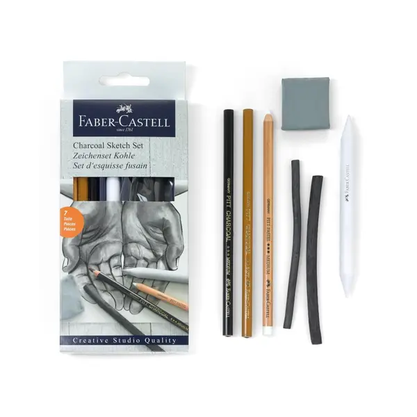 Carbune pentru desen si schite, 7buc/set, Faber Castell