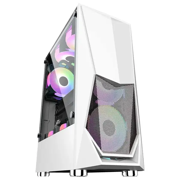 Carcasa 1stPLAYER Gaming DK-3, RGB, Mid-Tower, fara sursa, fara coolere, culoare alba