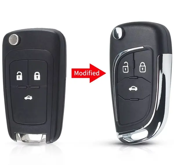 Carcasa cheie auto transformatoare Techstar cromata cu 3 butoane – compatibila Opel & Chevrolet Astra, Corsa, Cruze, Captiva, Aveo