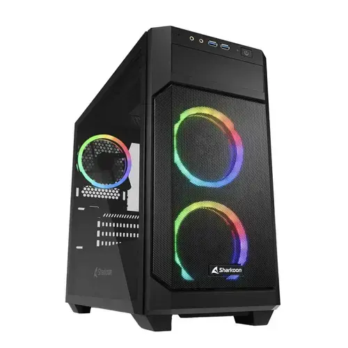 Carcasa Sharkoon V1000 RGB, Micro Tower, Fara sursa, mITX, mATX (Negru)