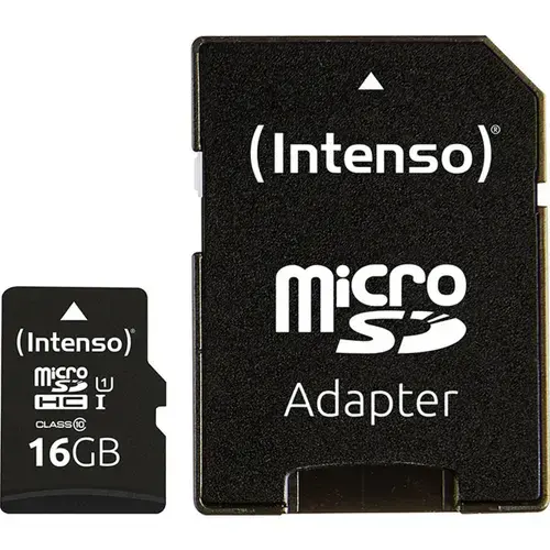 Card de memorie Intenso, 16GB, microSDHC, UHS-I, Clasa 10 + Adaptor SD