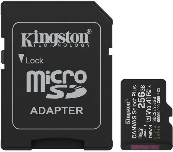 Card de memorie Kingston - Canvas Select Plus, 256GB, microSD, C10 + adaptor