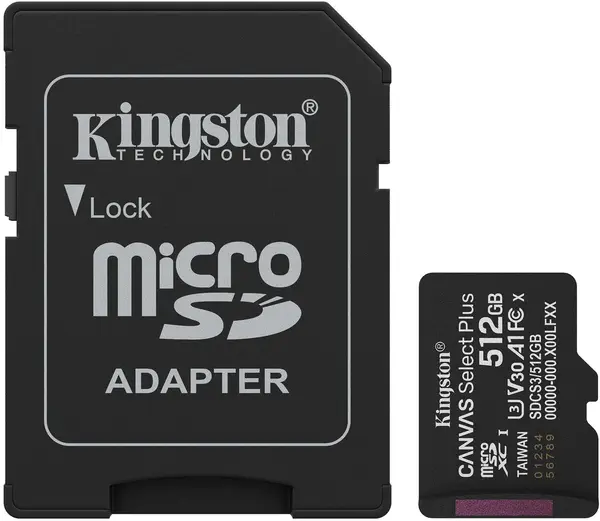 Card de memorie Kingston - Canvas Select Plus, 512GB, microSD, C10 + adaptor