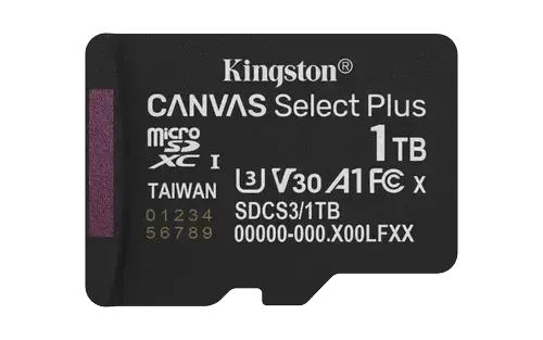 Card de memorie Kingston CANVAS Select Plus Gen3, microSDXC, 1TB, UHS-I U3, V30