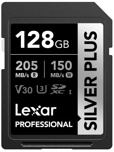 Card de Memorie Lexar Professional SILVER PLUS SDXC 128GB, UHS-I, U3, V30, Citire 205 MB/s, Scriere 150 MB/s, Video 4K 60fps