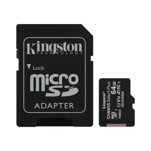 Card de memorie MicroSD Kingston Canvas Select Plus, 64GB, UHS-I, Class 10 + Adaptor SD