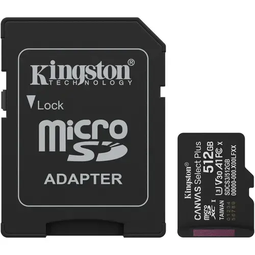 Card de Memorie MicroSDXC Kingston Canvas Select Plus, 512GB, Clasa 10 UHS Performance, U1, V10, cu adaptor