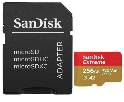 Card de memorie SanDisk Extreme MicroSDXC, 256GB, UHS-I U3, Clasa 10, V30 + Adaptor SD