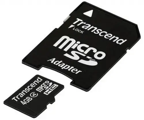 Card de memorie Transcend microSDHC, 4GB, Clasa 4 + Adaptor SD
