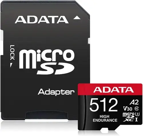 Card memorie ADATA High Endurance, 512GB, microSDXC, UHS-I U3, V30, A2 + Adaptor SD inclus