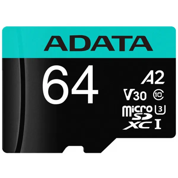 Card Memorie microSDXC Adata Premier Pro, 64Gb, Clasa 10 / UHS-1 U3, Cu Adaptor AUSDX64GUI3V30SA2-RA1