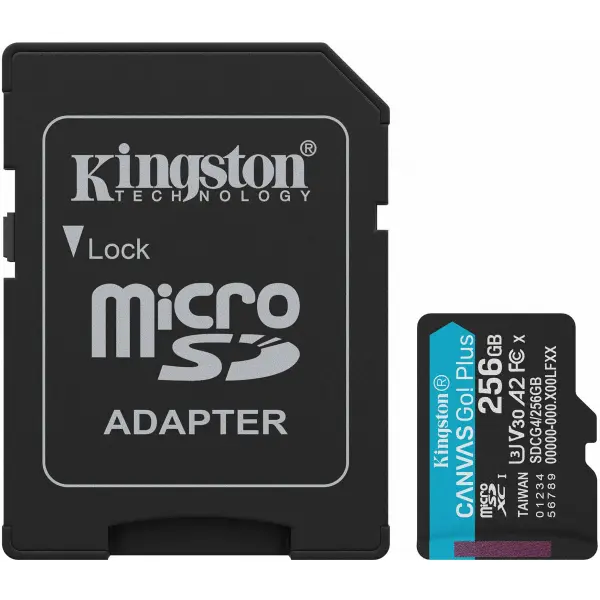 Card Memorie microSDXC Kingston Canvas Go Plus Android A2, 256Gb, Clasa 10 / UHS-1 U3, Cu Adaptor SDCG4/256GB