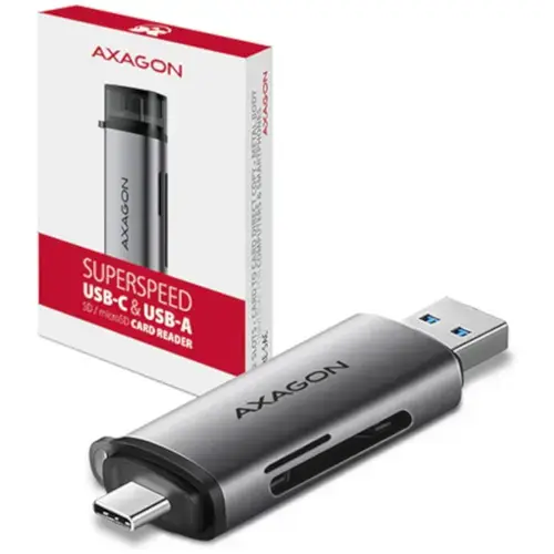 Card Reader Axagon CRE-SAC, SD/Micro SD, conectivitate USB-C/USB-A (Gri)