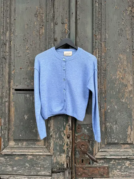 Cardigan albastru deschis cu nasturi lucioși - S INTL